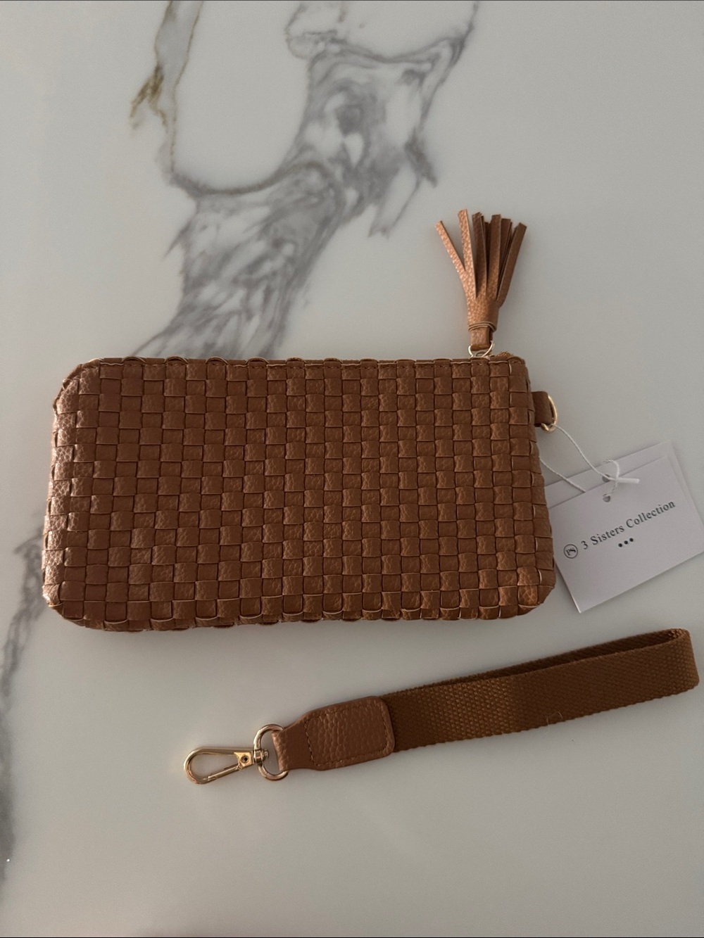Woven Wristlet Clutch with Tassel - Brown